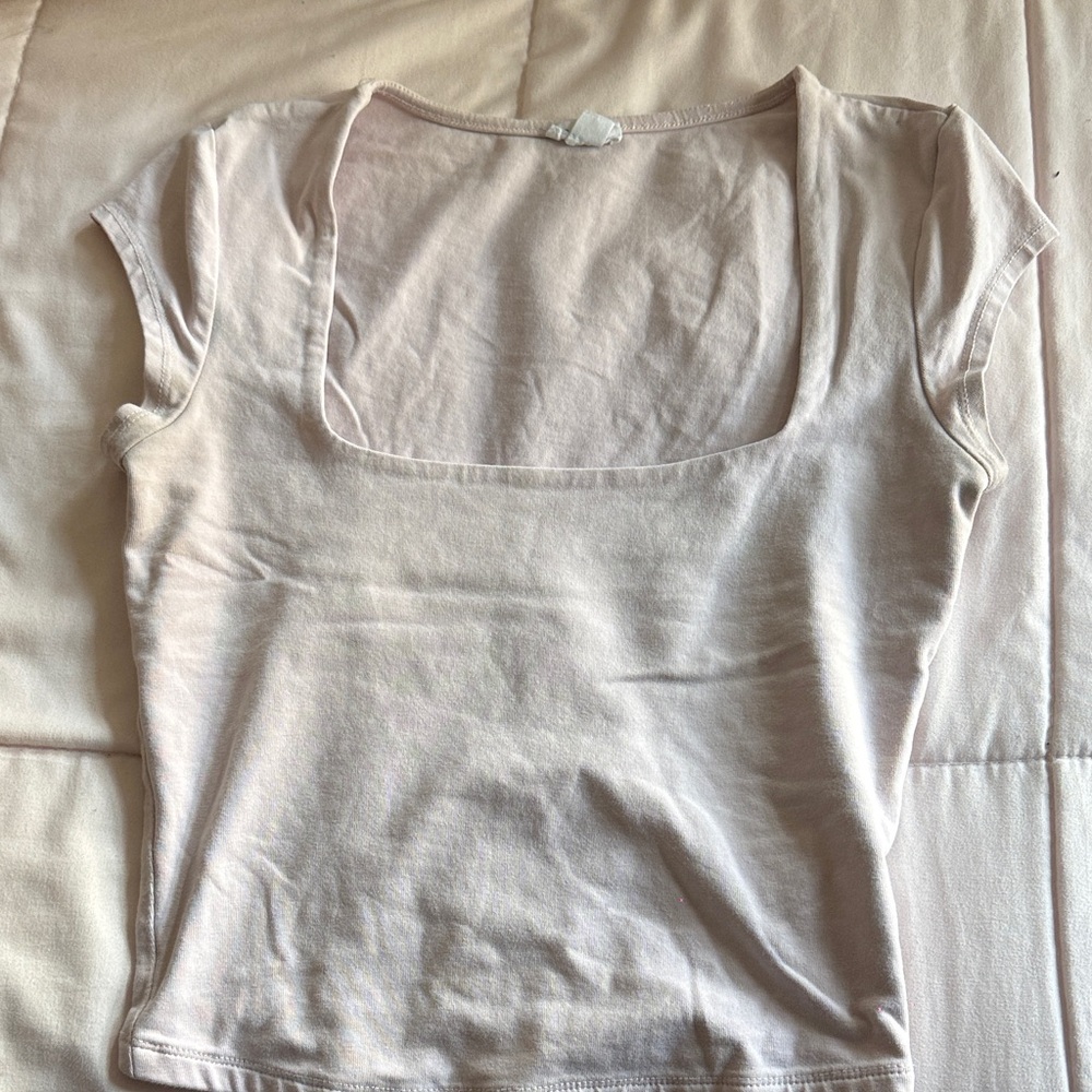 Garage Light Pink Square Neck Short Sleeve Top